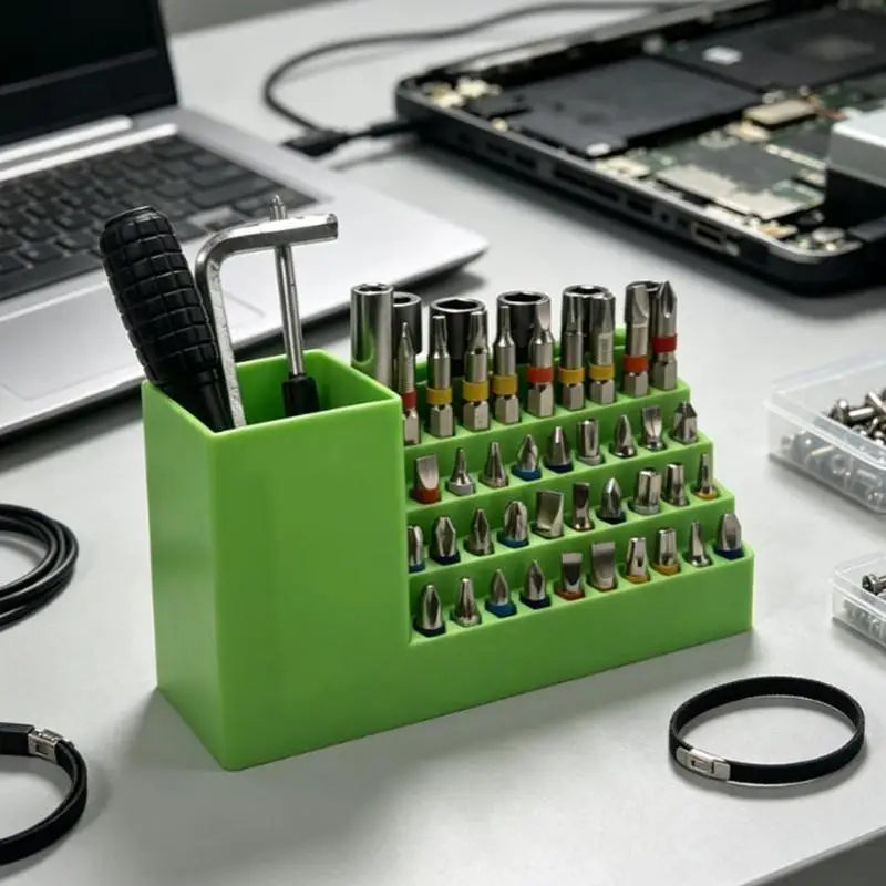 Compact Screwdriver Bit Set Anti-Slip Various Sizes with Green Storage Case for Outdoor Emergency Repair Tasks
