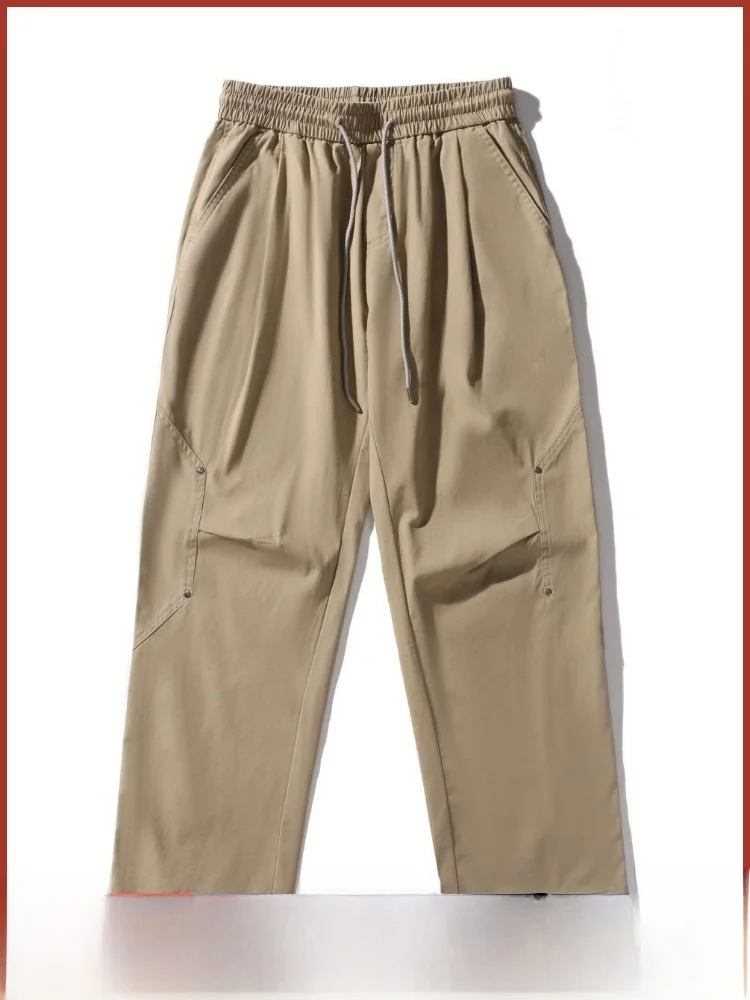 

American Casual Sle Heavyweight Pure Cotton Waed Men's Straight Leg Breathable Casual Pants Loose Wide Leg Workwear