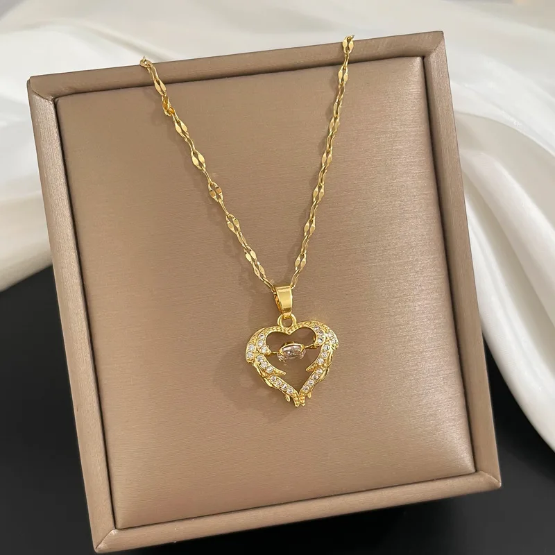 OIMG 316L Stainless Steel Small Heart Necklace High-end Sense Phoenix Dance Clavicle Chain Party Accessories High-quality Gifts