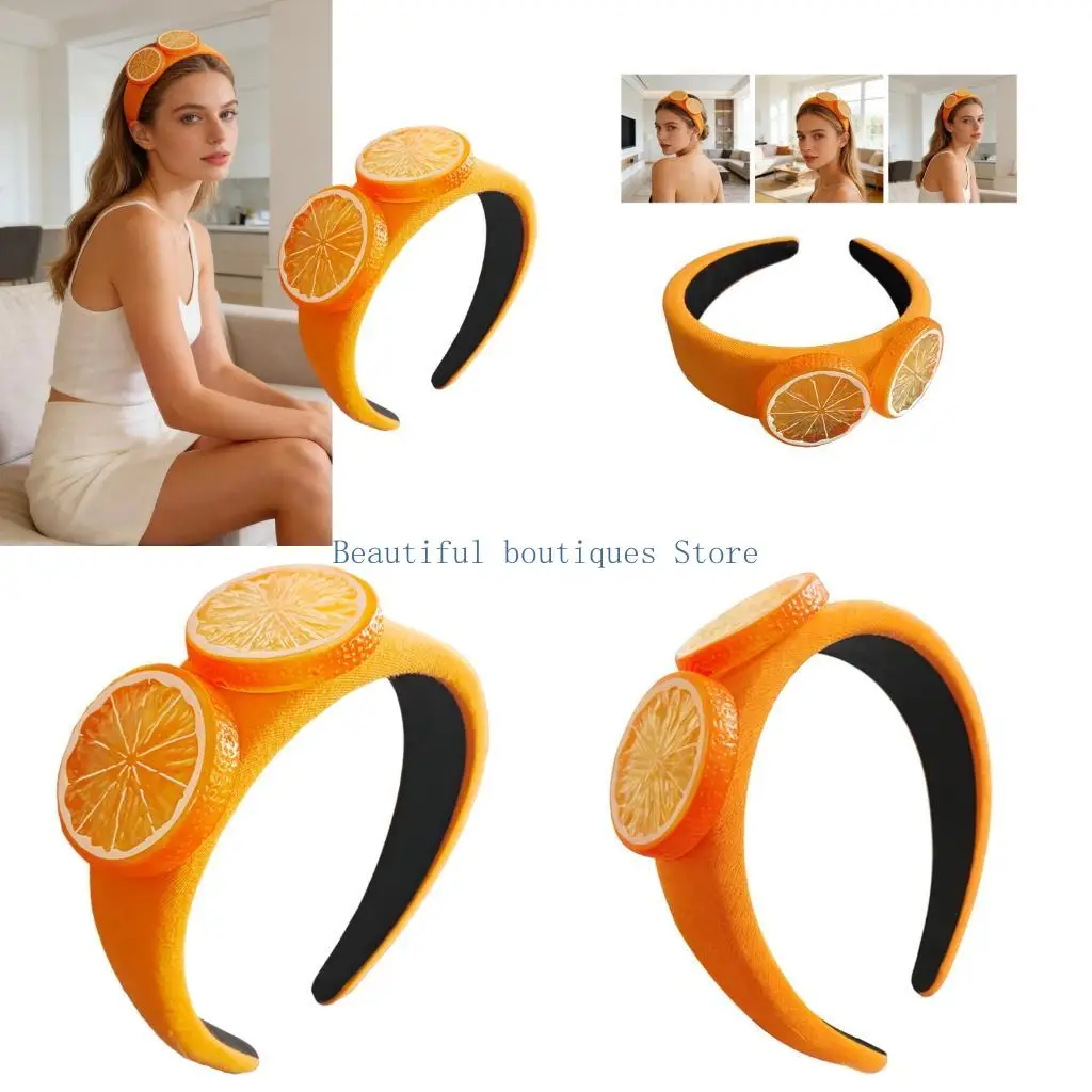 

U4LF Wide Headdress Fashion Lemon Sliced Hairband For Women Comfortable Nonslip