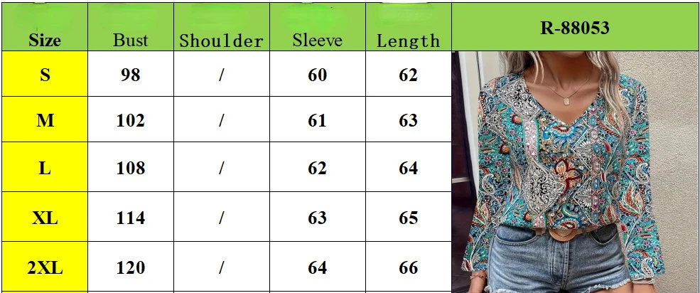 2024 Europe and America New Hot Selling Women\'s Clothing Boho Blouse Paisley Printed V-neck Long Sleeved Shirt Women