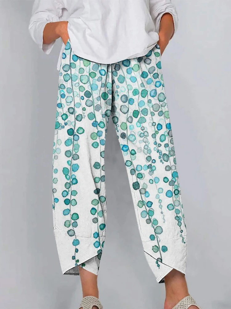 Casual Women's Palazzo Pants 3D Pattern With Lotus Leaf Print Outdoor Sports Daily Casual Elegant Plus Size Women's Clothing