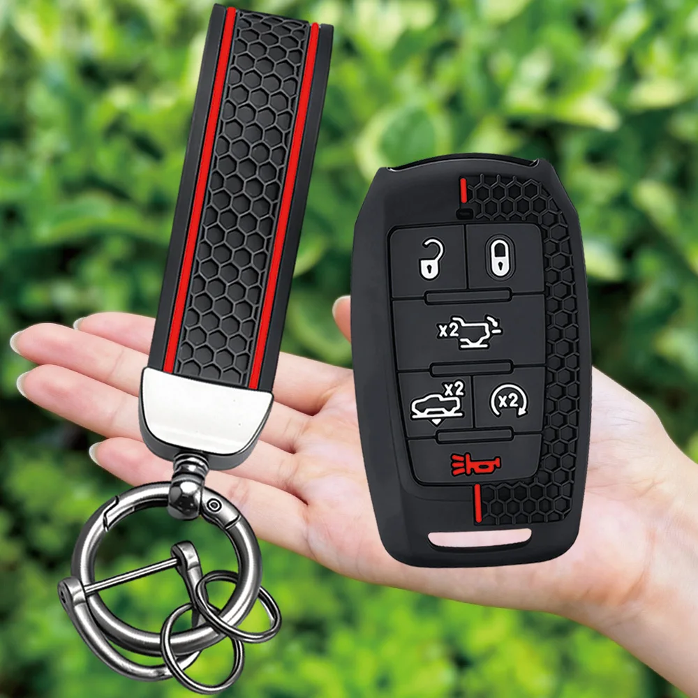 Silicone Car Key Case Remote Fob Cover for Dodge RAM 1500 2500 3500 4500 5500 Pickup 2019-2022 Keychain Accessories Shell
