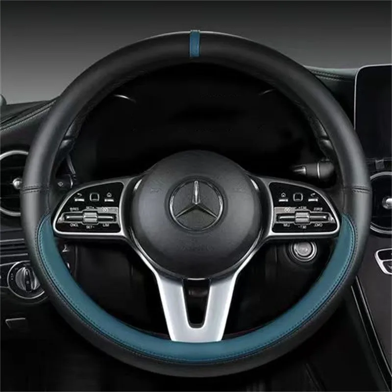 Full Leather Universal Car Steering Wheel Cover Breathable Anti Slip Car Decoration 37-38cm Steering Wheel Cover Accessories