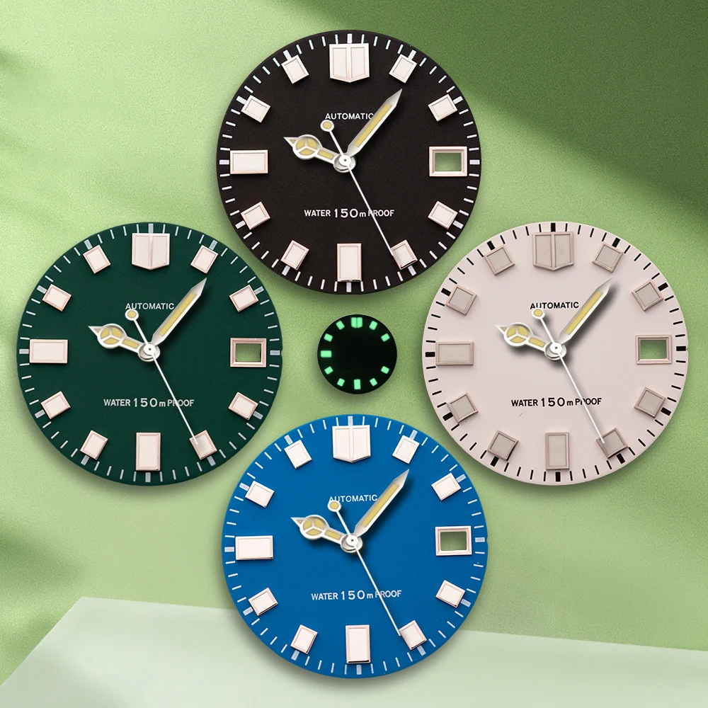 28.5mm S Logo NH35 Automatic Matte Black Dial No Hands Fit NH36/4R/7S Movement C3 Green Luminous Watch Modification Accessories