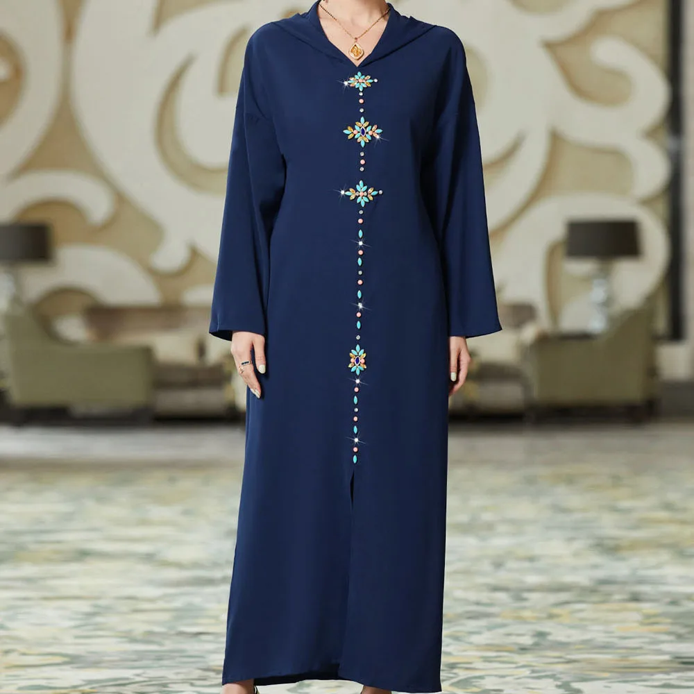 

2024 New In Long Dresses For Event With Sleeve Muslim Women Clothing Moroccan Caftan Dubai Saudi Loose Robe Hooded Party Dress