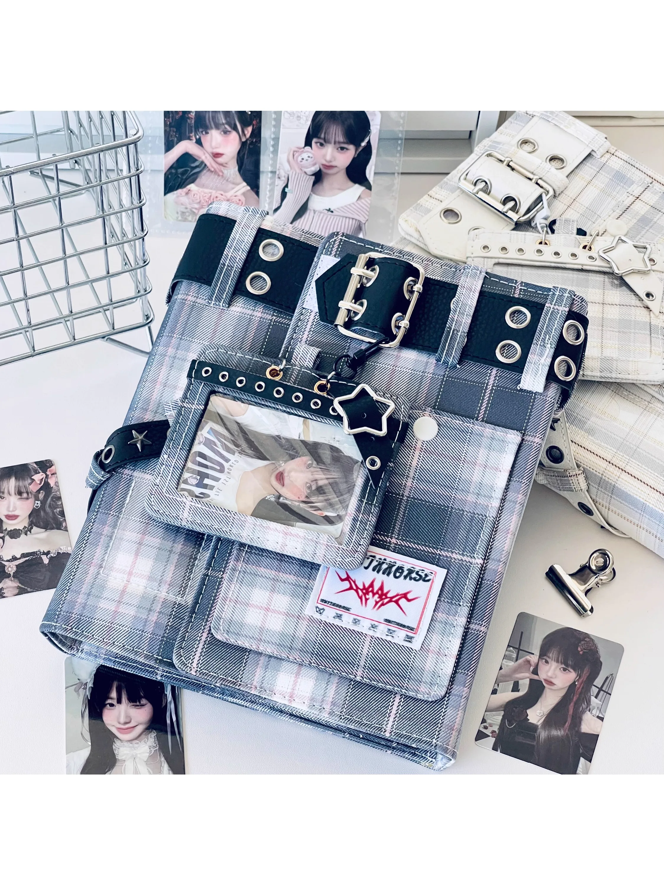 Album Photo A5 à carreaux Denim Y2K, 4 Pages de poche pour cartes Photo Kpop Idol, stockage de photos Polaroids et Instax