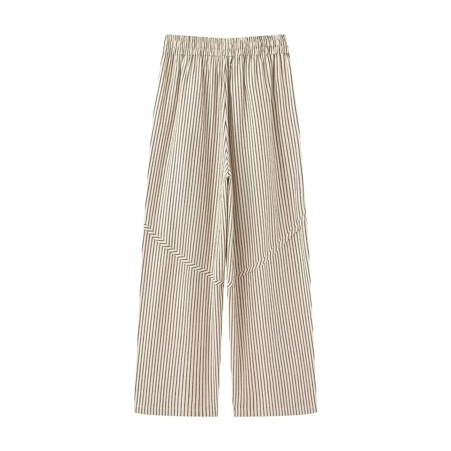 JNLEAOG n سروال كاجوال مخطط بأرجل مستقيمة، بنطال عمال أنيق للنساء بخصر عالٍ من ألياف البوليستر