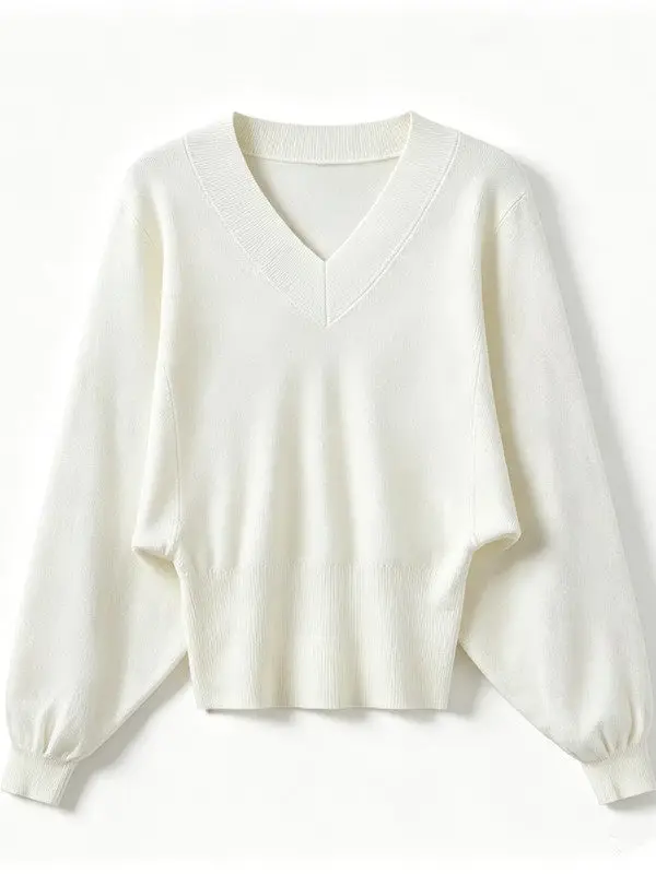 Women's Early Autumn Lazy Style V-neck Batwing Sleeve Knit Sweater, New Autumn Winter Loose Slim Fit Versatile Top