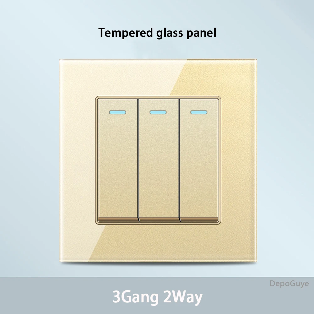 Gold Universal Tempered Glass Wall Socket,UK 13A power outlet with USB Type C 18W Quick Charge,Home Light Electric Switch Panel image 3