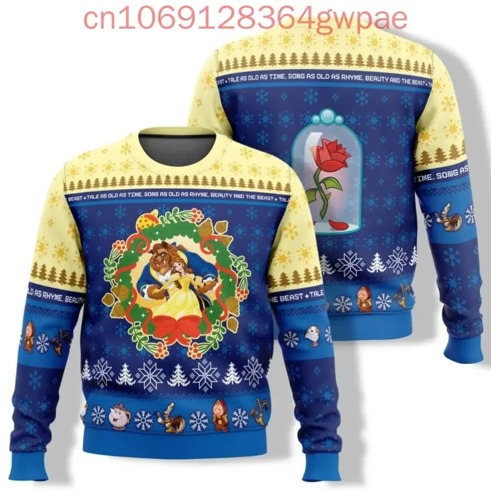 Beauty and the Beast Christmas Sweater Men's Women's 3d Print Ugly Sweater Disney Belle Princess Ugly Christmas Sweater Tops