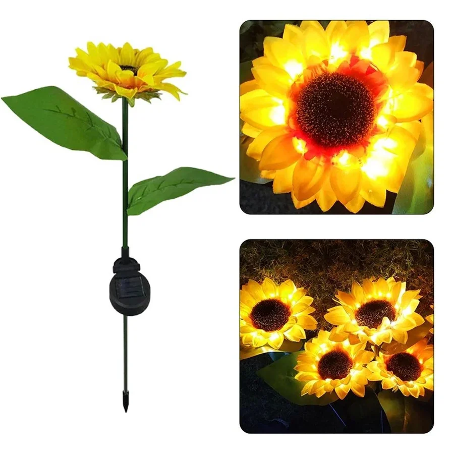 20LEDs Solar Sunflower Flowers Light Outdoor Garden Landscape Yard Patio Lights Decoration Waterproof Solar Powered Lawn Lamps