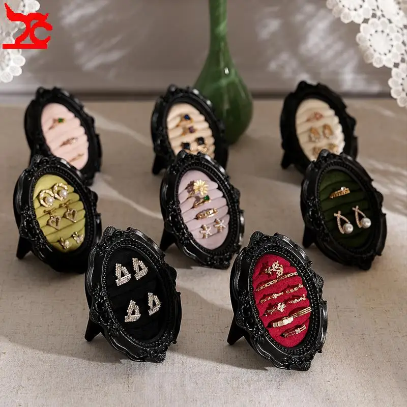 

Vintage Black Picture Frame-Style Oval Jewelry Display Stand for Rings Stud Earrings and Other Jewelry Storage and Display