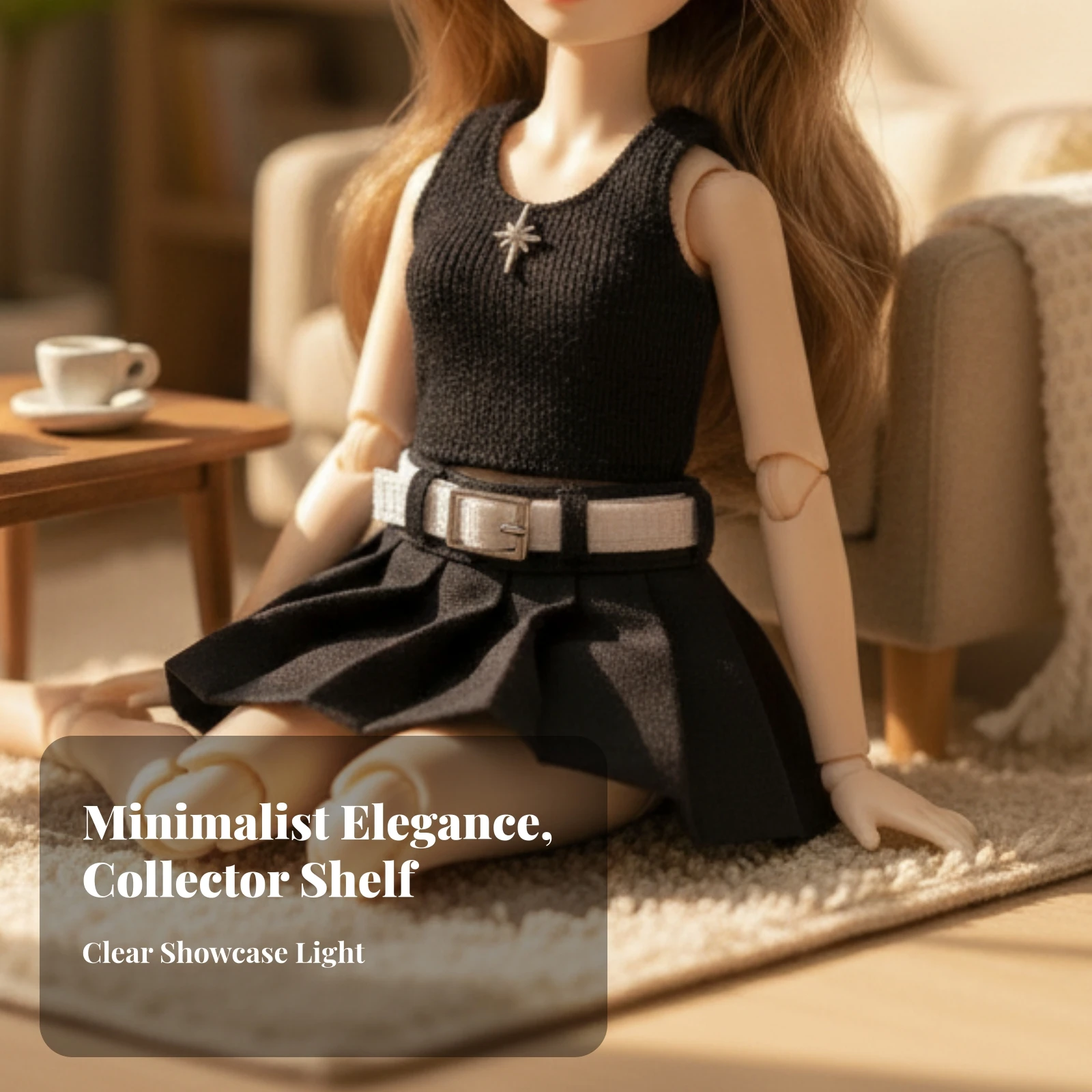 Doll Outfit with Pleated Skirt Streetwear 1/12 Scale Doll Clothes Skirt with Belt Neutral Minimalist for Figure Customizers