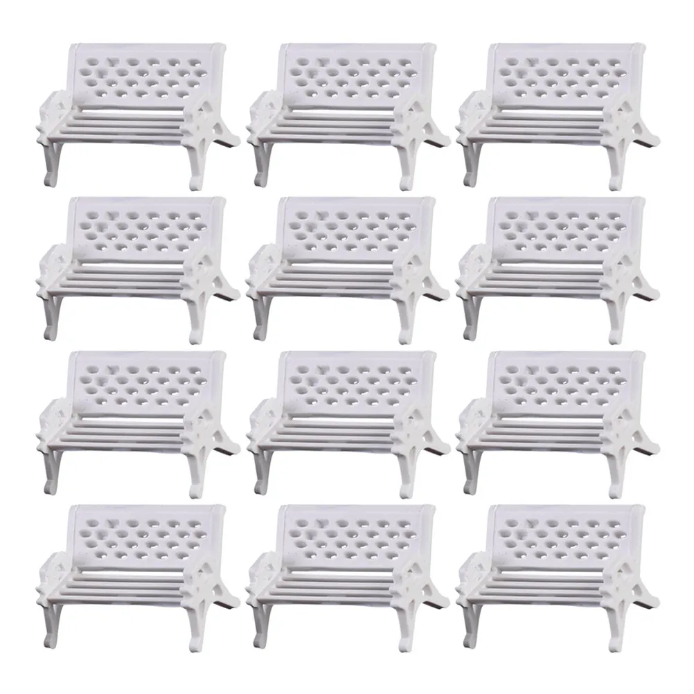 

12Pcs Miniature Bench Set Detailed Vintage Style Seating for Dollhouse Living Room Garden Setup Photography Prop Micro