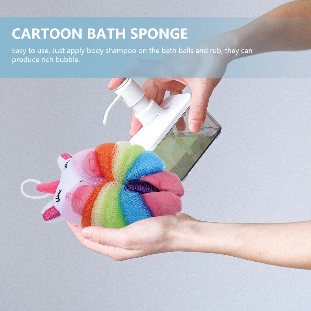 2 Buah Spons Mandi Kartun untuk Anak-anak, Bola Pengelupas Kulit Tubuh, Pembersih Kulit, Penggosok Mandi, Loofah Penggosok Mandi untuk Tubuh