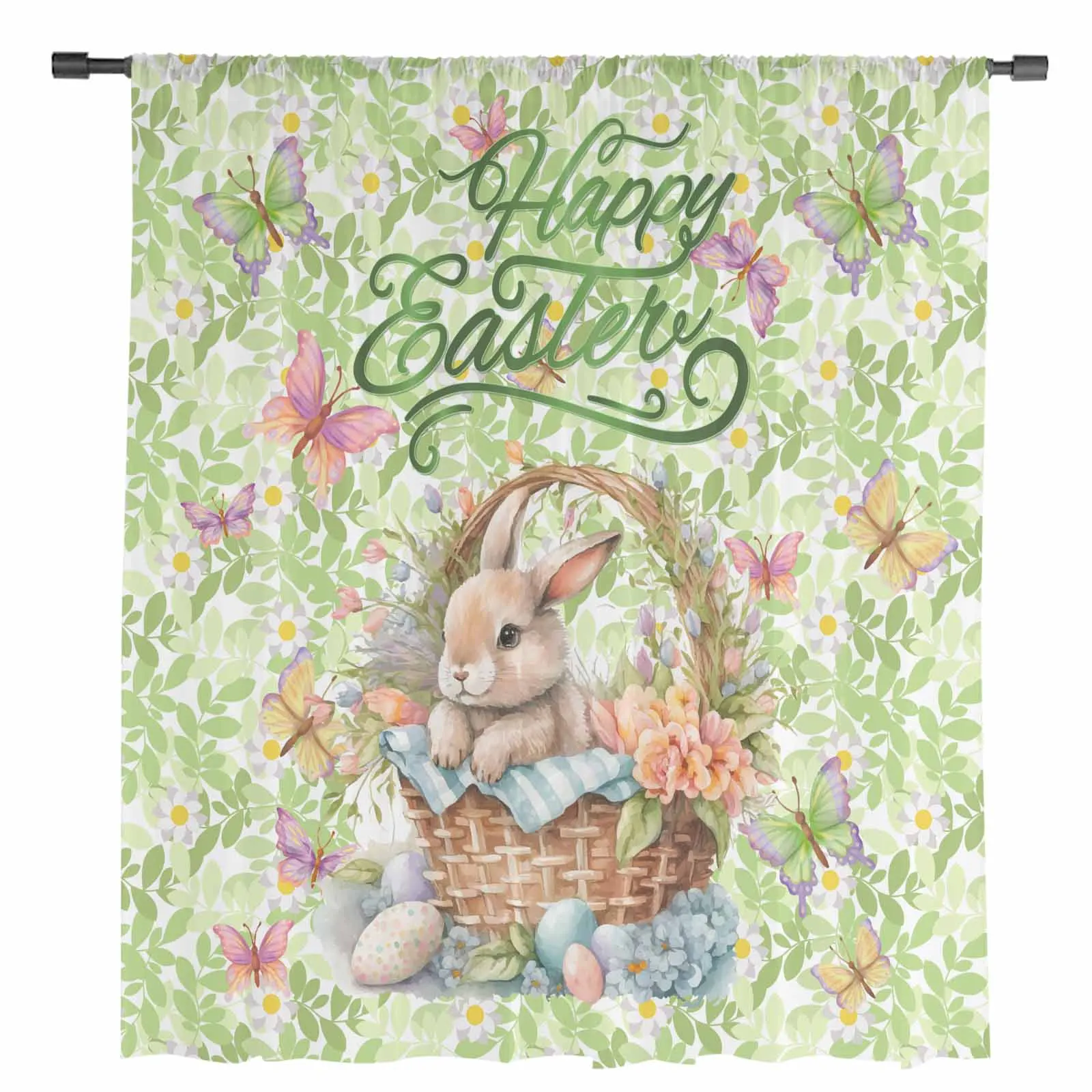 Easter Bunny Flowers Butterfly Sheer Curtains for Living Room Kitchen Window Curtains Bedroom Tulle Voile Curtains