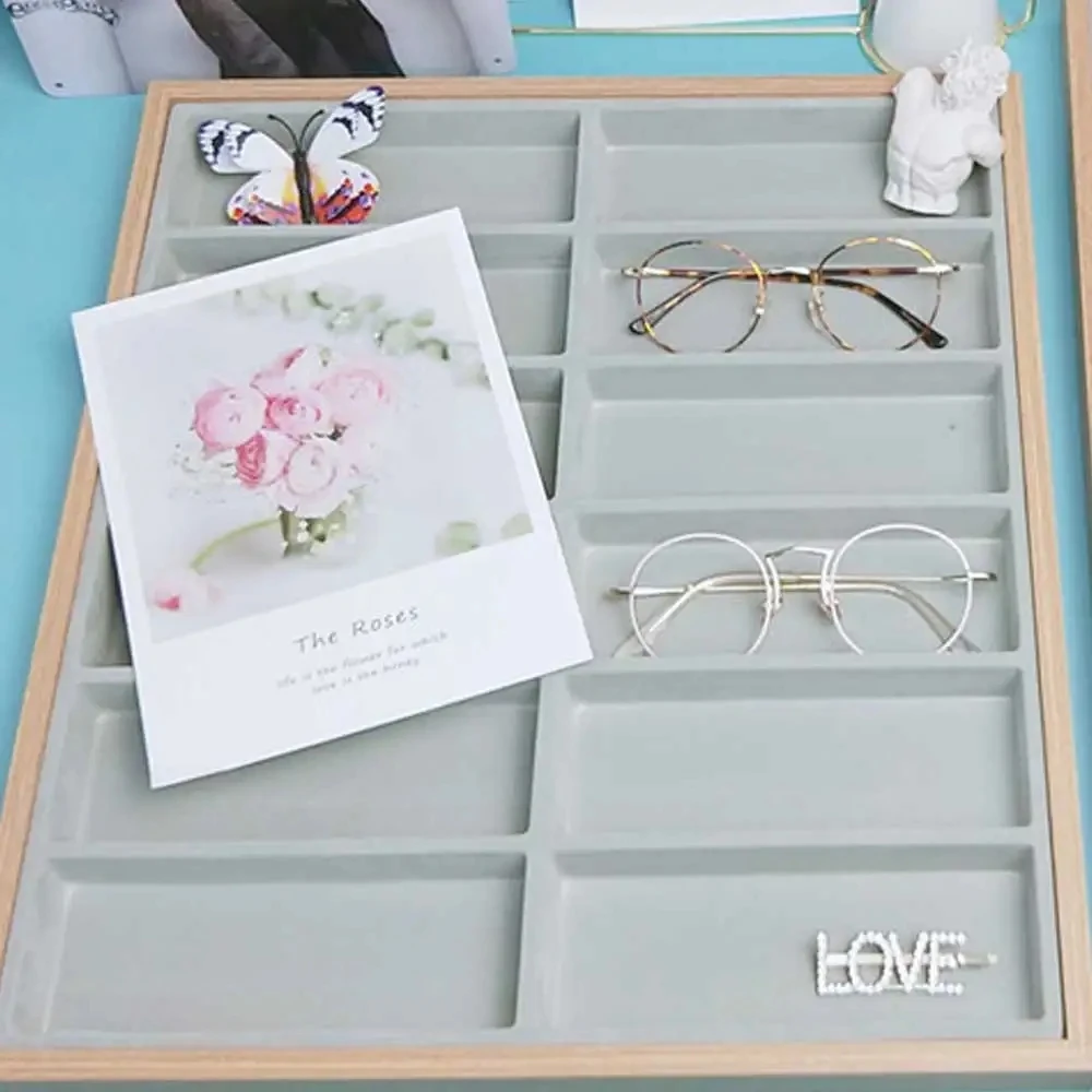 Neue 12 Gitter Walnuss Holz Brille Lager regal Sonnenbrille Display Tablett Samt Brillen Brillen Lagerung Organizer Boxen – Detail 2