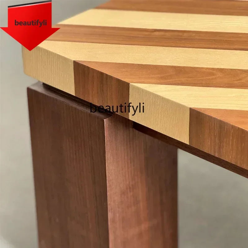 

02 Medieval retro creative personality fashion striped solid wood, modern, designer rectangular art coffee table