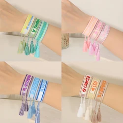 12 Constellation Bracelets with Charms Wrap Woven Bracelet Birthday Gift