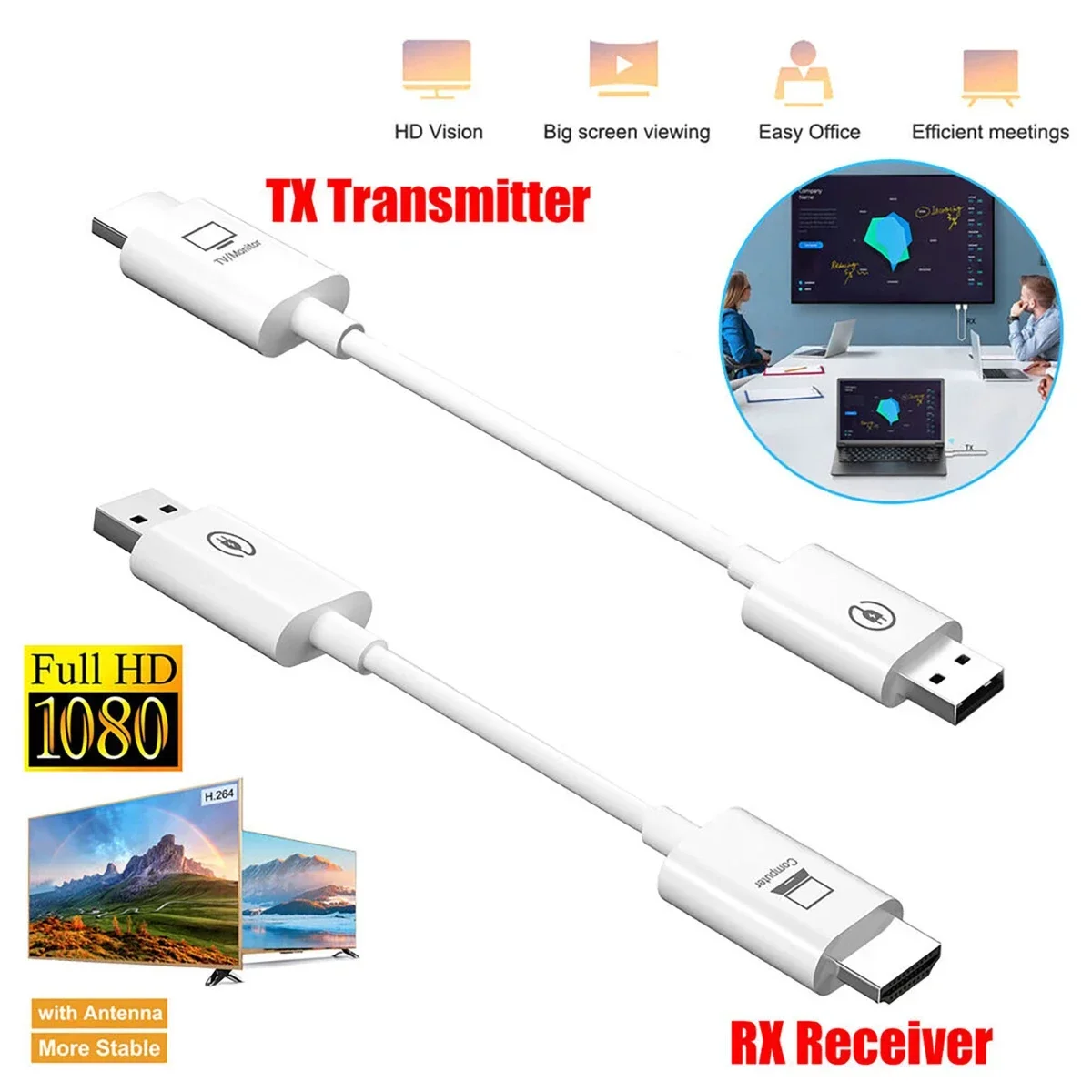 Wireless HDMI-Compatible Video Transmitter and Receiver TV Stick Screen Share Extender for Computer Laptop Monitor Projector TV