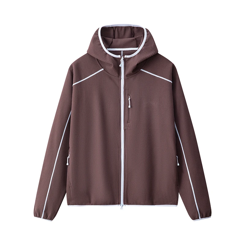 Spring and Autumn Outdoor Sports Windproof and Warm High Collar Long Sleeve Hoodie Men's and Women's Waffle Soft Shell Jacket