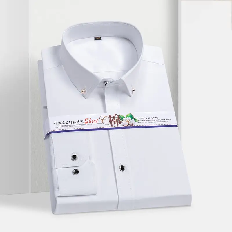 

Men's Cotton Dress Shirt Slim Fit Long Sleeve, White Business Casual Office Shirt, Spring Fall Layering Essential Under Suit