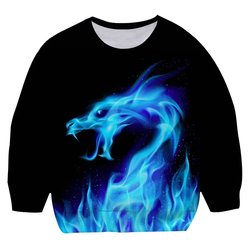 girls Flame 3D Print Sweatshirts winter Hip Hop Oversized Hoodies Female  Long Sleeve Pullover Flame Hooded 4-14 year old Tops