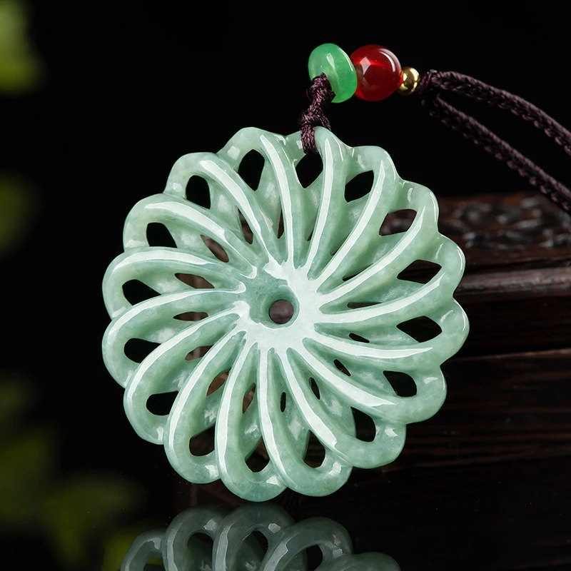 

Natural Jade Hollow Necklace Women Lucky Amulet Myanmar Jadeite Grade A Burma Jade Hollow Donut Pendant Necklaces Ladies Gifts