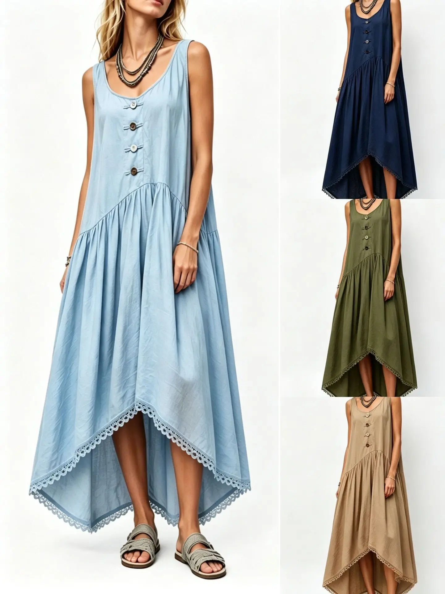 

Women's Dress Summer Beach Sleeveless Casual Loose Dresses Unique Irregular Skirt Button Daily Vestido Solid Color Vocation Wear