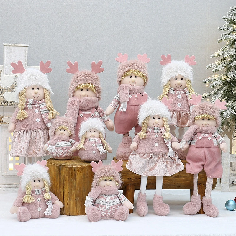 Christmas New 2025 Pink Plush Fabric Boy and Girl Doll New Year's Home Decoration Ornaments Children's Gifts