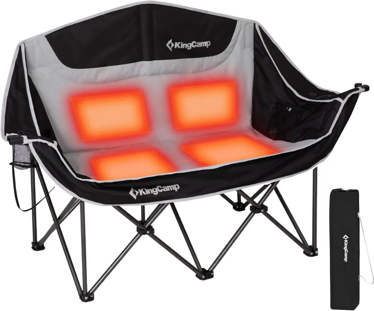 Heated Double Camping Chair,Folding Heated Camping Chairs Loveseat Outdoor Sports