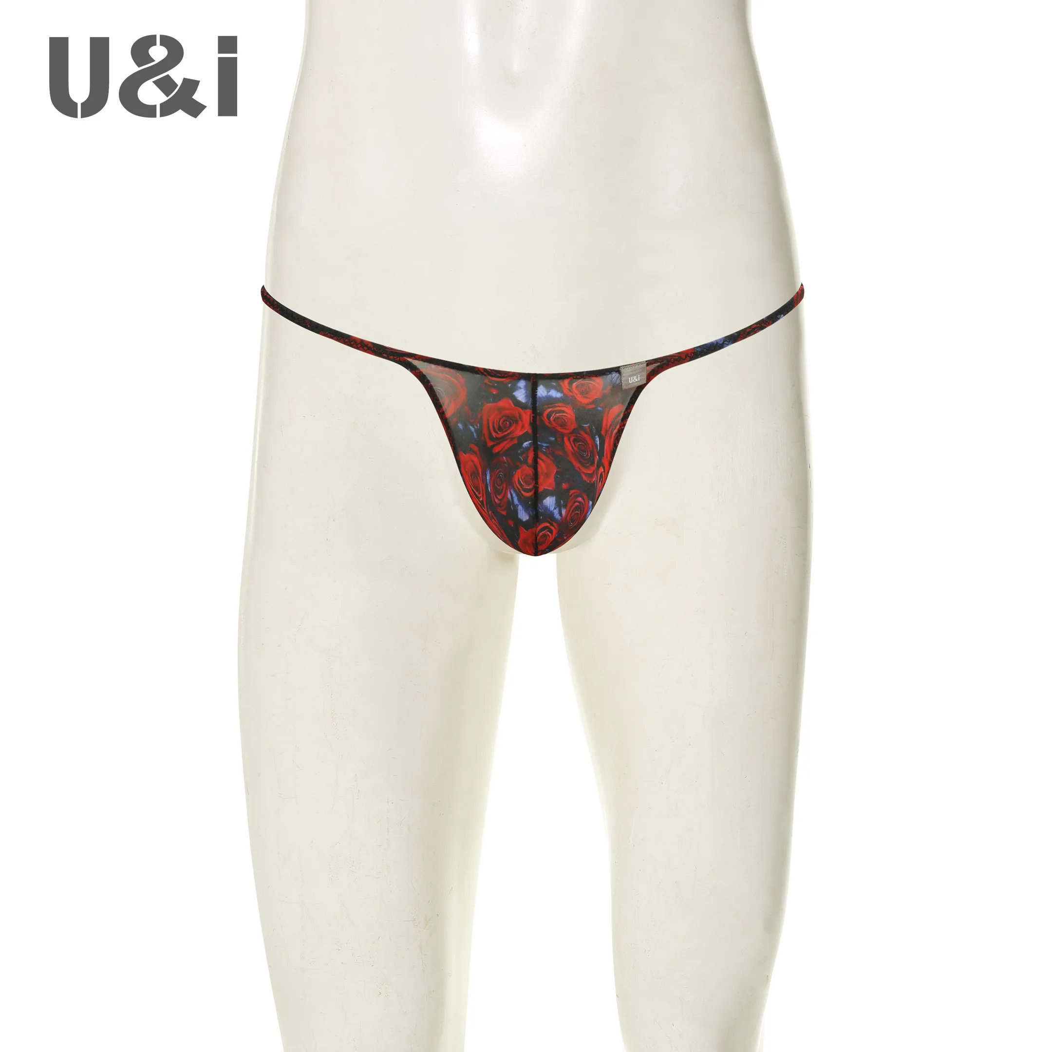 U&I Sexy Couple Thongs for Men and Women, Tight-fitting Ultra-thin Transparent 50G Elastic Breathable Rose Floral Neckline Panti
