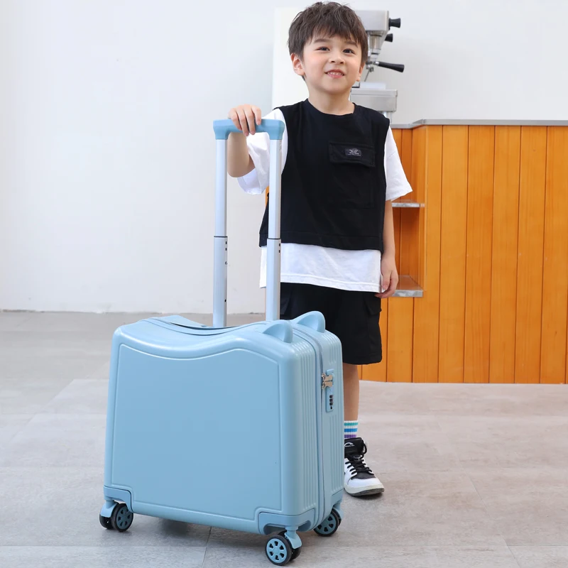 Bagasi Anak-anak Koper Perjalanan Yang Indah Di Roda Pemintal Duduk dan Naik Tas Perjalanan Anak-anak Kata Sandi Membawa Tas Bagasi Troli