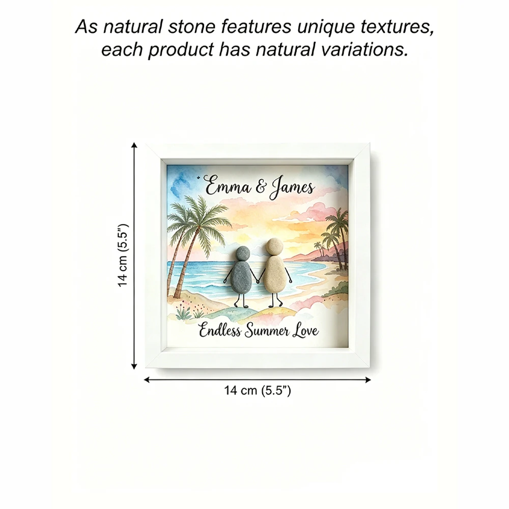 Custom Personalized Beach Sunset Couple Pebble Art Frame,Custom Names & Love Quote Text,Romantic Keepsake,Anniversary,Wedding
