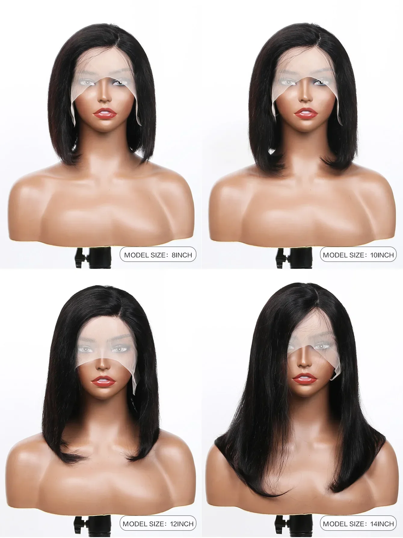 Peruca reta do laço frontal Bob para mulheres, perucas de cabelo humano, laço transparente HD, 13x4