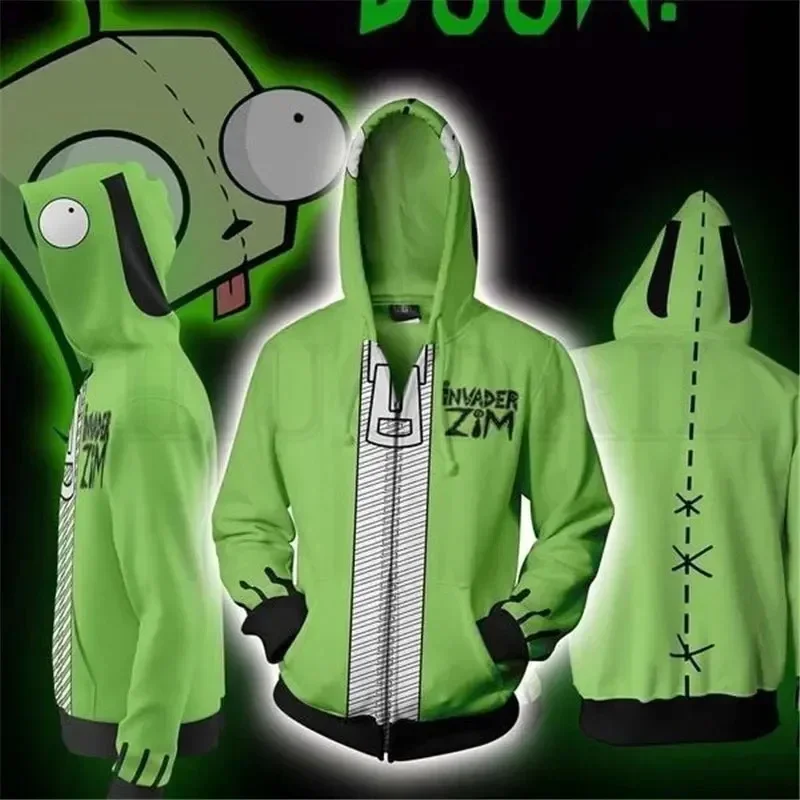 (#^.^#) 2026 New Halloween costume Fashion Anime Invader Alien Zim Cosplay Movie Hoodie Sweatshirts 3D Men →_→LOOK ME