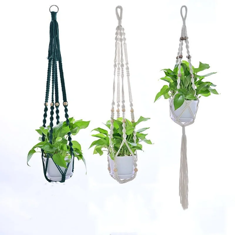 

handmade Mesh Cotton plant hanger baskets flower pots holder balcony hanging decoration knotted lifting rope home garden supply
