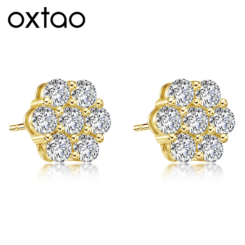 OXTAO LuxuryBrilliant Cubic Zirconia Stud Earrings 3.5mm D VVS1 for Women  Gold/Silver Color Dainty Small Female Earring Gifts Jewelry  14K Gold Filled