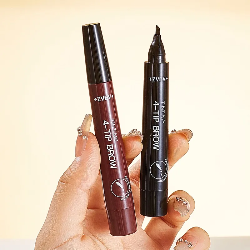 4 แยกหัวดินสอเขียนคิ้ว Long Last Smudge Proof กันน้ําเหงื่อเม็ดสีสูงใช้งานง่าย Liquid ดินสอเขียนคิ้ว