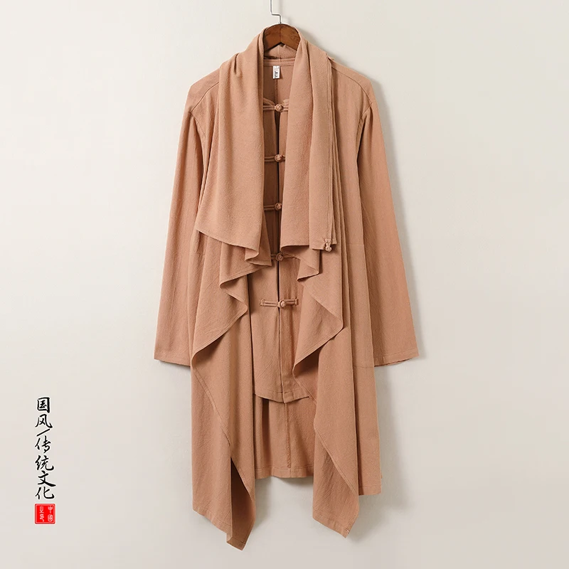 2025 Autumn Men Baggy Handsome Cool Trench Chinese Style Cloak Shirts Casual Fashion Irregular Linen Mens Cape Long Windbreakers