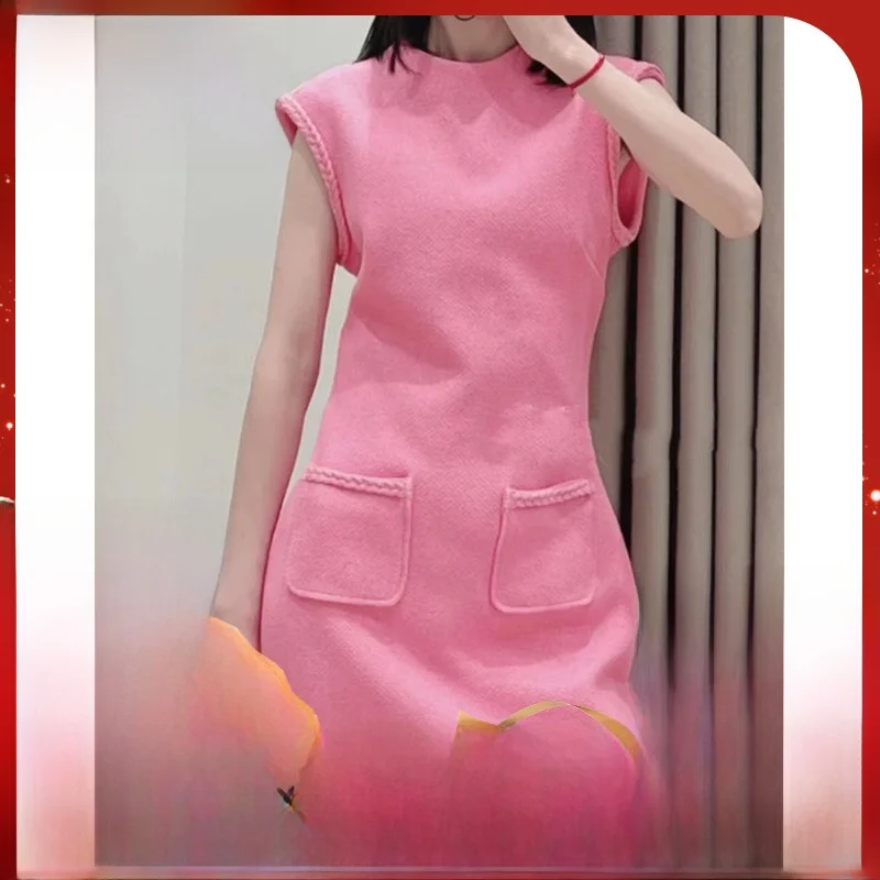 

MaSande Pink Summer 2023 round Ne Svel Vest Dr Women's Faion Sle High Waist A-Line Dr Commute Sle