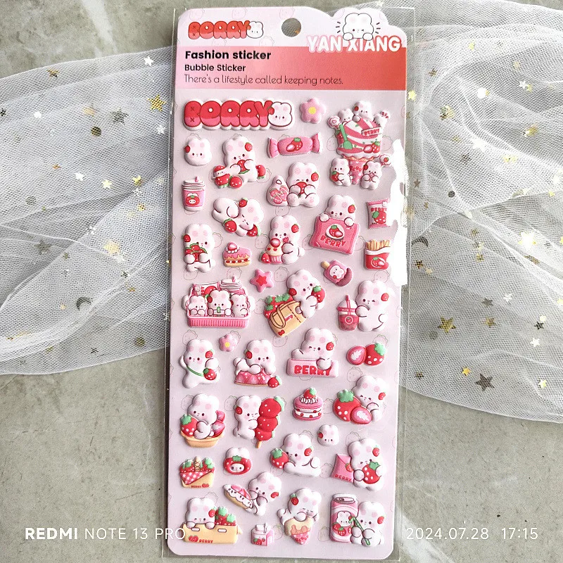 ملصقات إسفنجية EVA ثلاثية الأبعاد على شكل أرنب الفراولة الوردية، ديكور مجلة مصنوع يدويًا للأطفال والبنات من كاواي #6