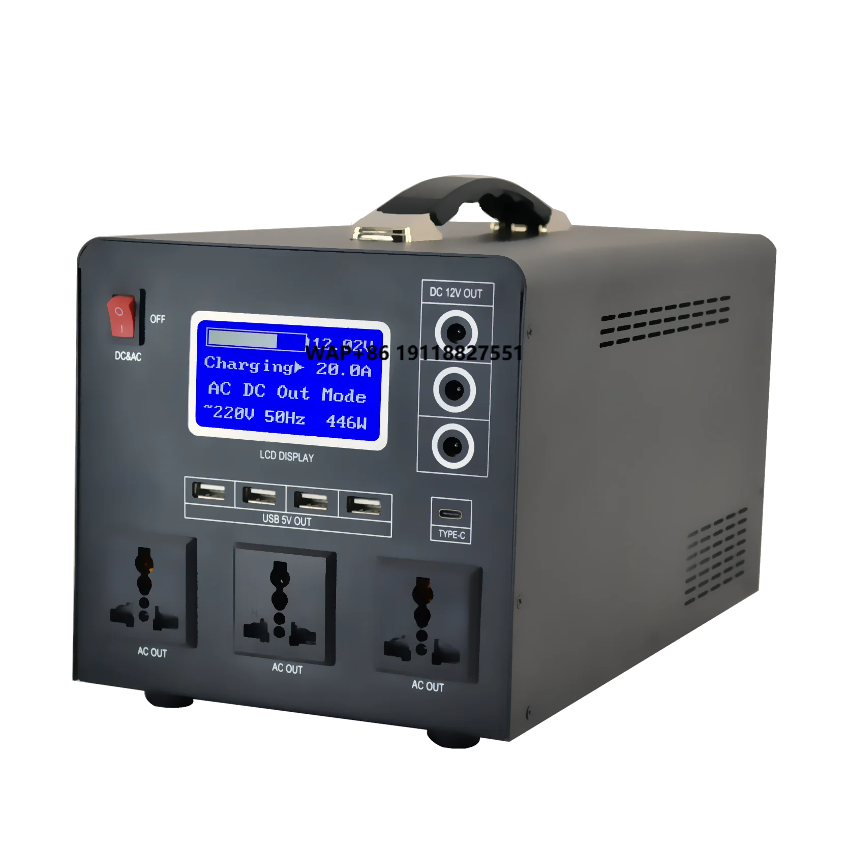 

Industrial lithium-ion battery 110v/220v AC 1kw MPPT controller portable solar generator station