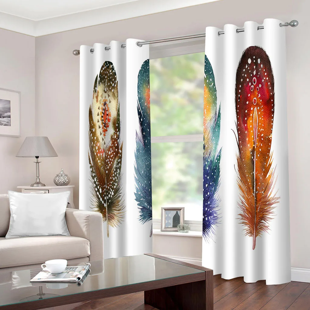 HUANZHUANG Window Curtains Creative Feather Art Stitch Curtain Home Decor 2Pc Bedroom Curtains For Living Room Balcony Screen