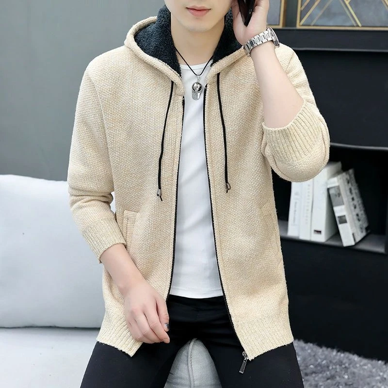 

Мужская осенне-зимняя флисовая куртка с утолщенной подкладкой, корейский стиль, приталенный крой, модный свитер - как топ для молодых мужчин