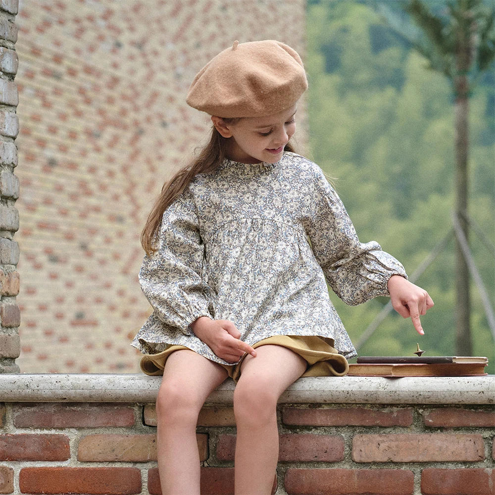 Dave Bella Children's Floral Shirt Girls Spring Autumn Blouse Sweet Cute Petal Collar Kids Cotton Shirt Tops Party DK3252672 ﻿