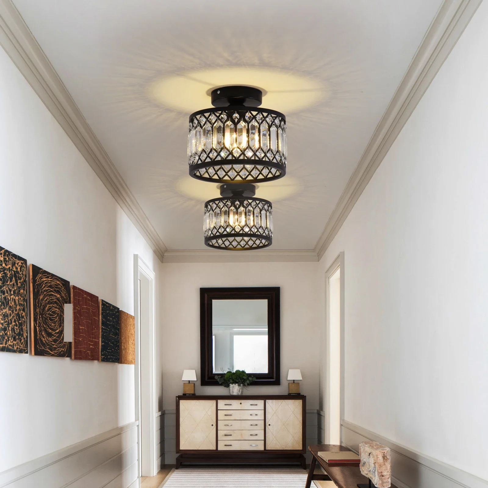 Black Crystal Chandelier Ceiling Light Iron Art Modern LED Pendant Lamp for Living Room Bedroom Home Decor Pendant Lights