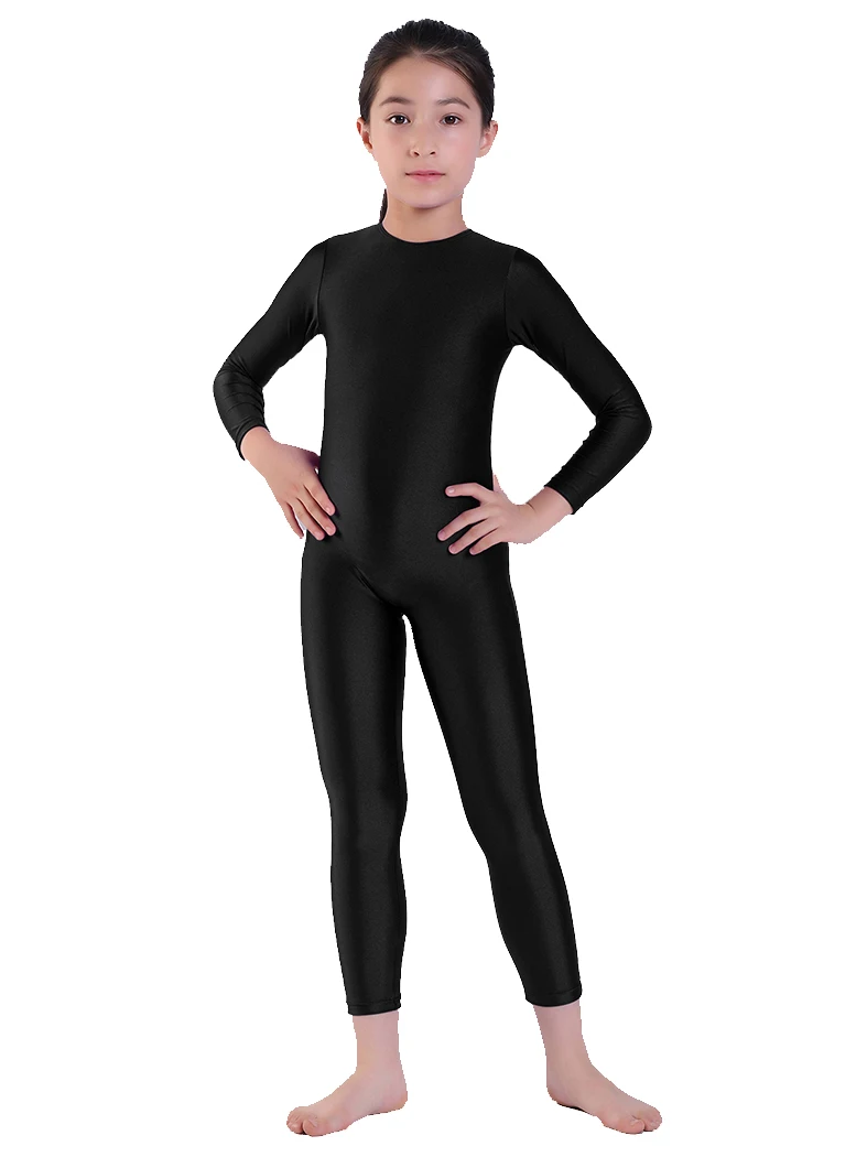 

Girls Stirrup Unitard for Kids Dance Costume Stage Performance Wear Black Toddler Nylon Gymnastics Suit Jumpsuits Long Sleeve