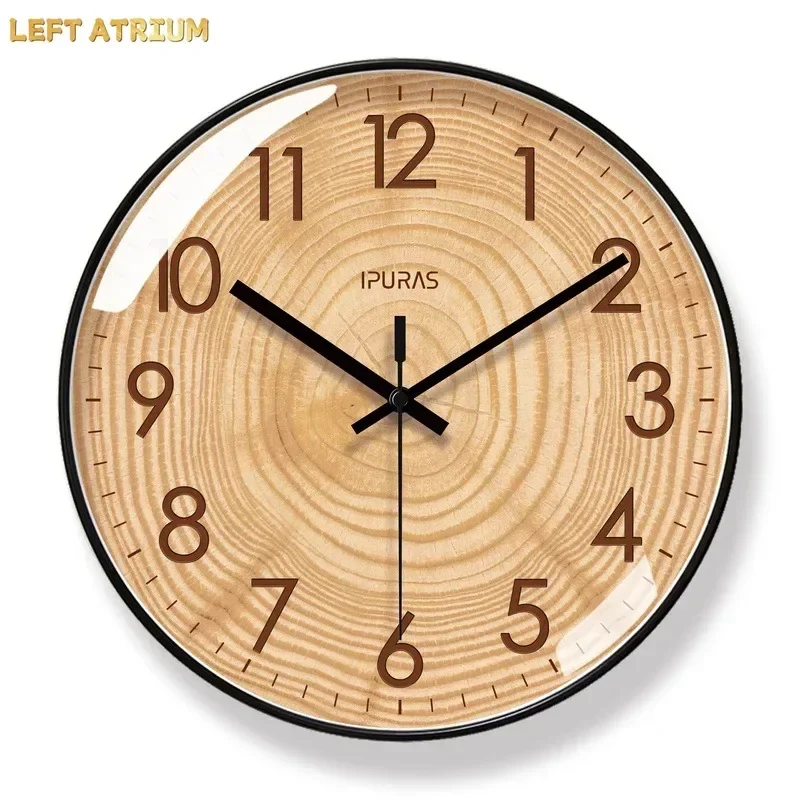 2025 New Home Fashion Wall Watch Wooden Texture Simple Wall Clock Living Room Art Clock Round Silent Sweep Second Quartz Clock